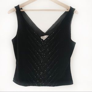 Adrianna Papell Beaded Velvet Sleeveless Top Sz M